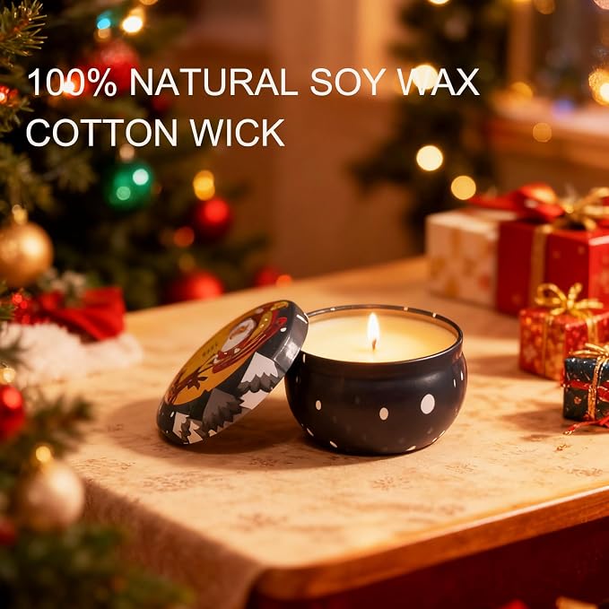 Christmas Scented Candle Set - 4 Pack (2.5oz Each) - Holiday Scents: Cranberry, Apple Cinnamon, Mistletoe & Christmas Wreath - Natural Soy Wax, Festive Aromatherapy Gifts