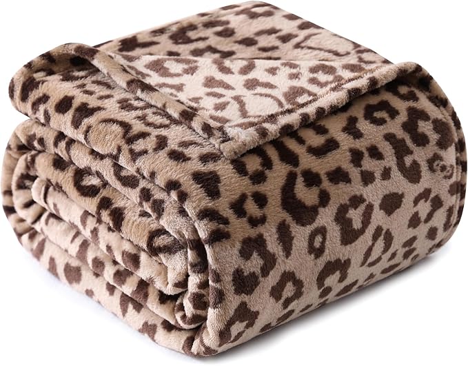 PU MEI Brown Leopard & Cheetah Print Fuzzy Flannel Blanket, Double Sided Ultra Cozy Super Soft Lightweight Animal Throw Blanket for Sofa, Couch, Bed, 50" x 60" inches