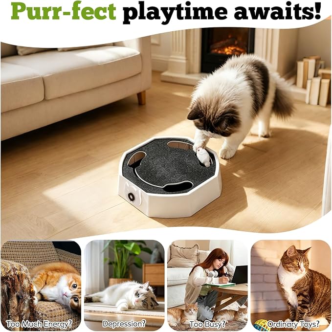 Automatic Cat Toy, Rechargeable Interactive Cat Toy with 4 Modes & Sounds