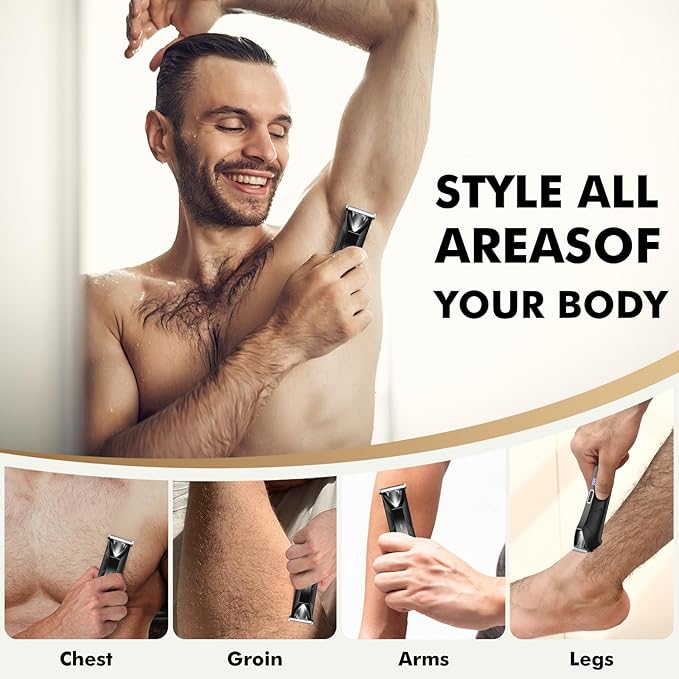 Body Hair Trimmer for Men, Manscape Ball Trimmer, 2-in-1 Body Pubic Hair Groomer and Groin Hair Shaver -Dual-Head Electric Razor for Men