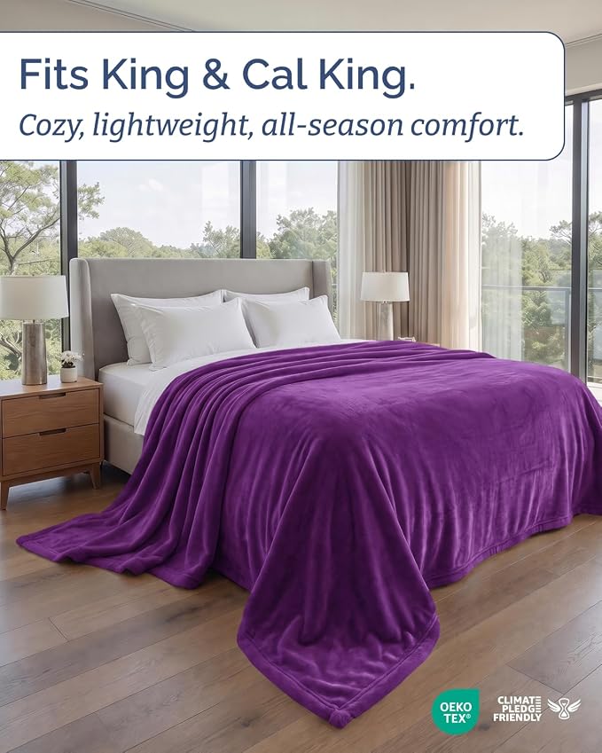Ultra Soft Fleece Blanket Oversized King Size - Flannel Fleece Luxury Blanket - Lightweight for Couch Bed Chair - Thick, Warm and Breathable - All Season Cozy, Purple