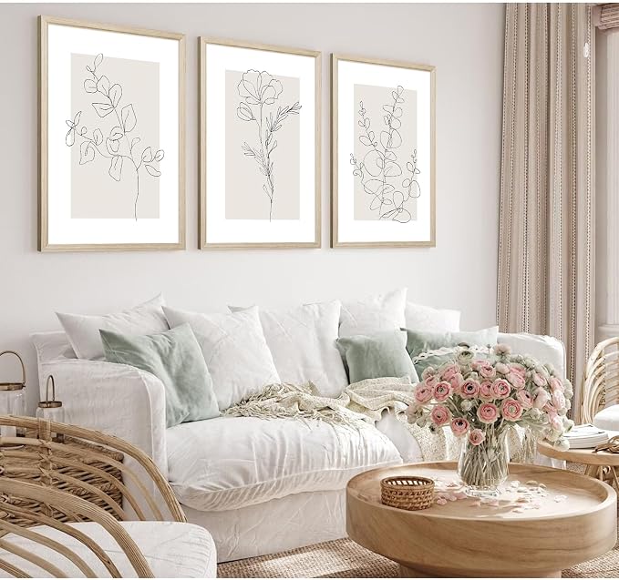 Neutral Botanical Prints Wall Art Flower Minimalist Canvas Wall Decor Vintage Line Wall Art Floral Plant Painting Pictures Beige Boho Artwork Farmhouse Poster for Bedroom 16x24x3 Inch Wood Framed