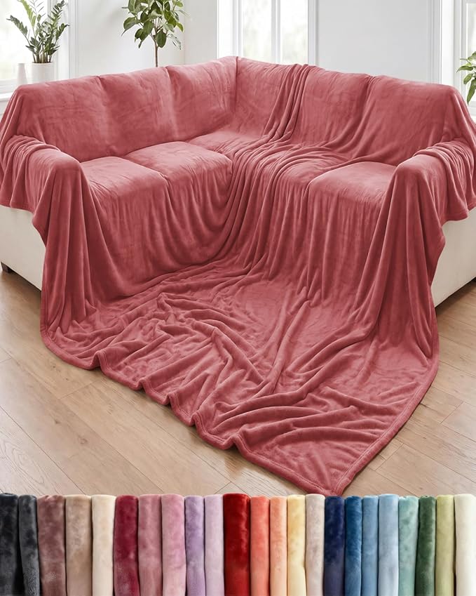 Ultra Soft Fleece Blanket Oversized King Size - Flannel Fleece Luxury Blanket - Lightweight for Couch Bed Chair - Thick, Warm and Breathable - All Season Cozy, Dusty Rose
