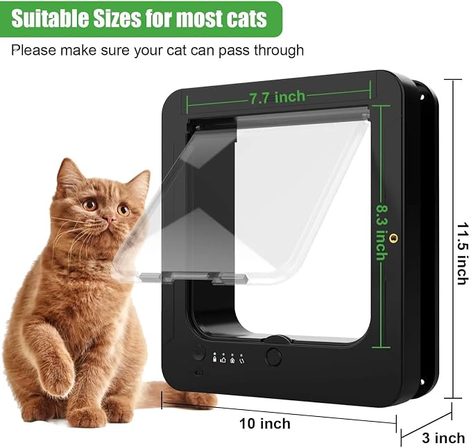 Microchip Cat Flap 11.5" x 10", Automatic RFID Pet Door with 2 Collar Sensors & Remote Control, 4-Way Locking Weatherproof Smart Cat Door for Small Dogs White
