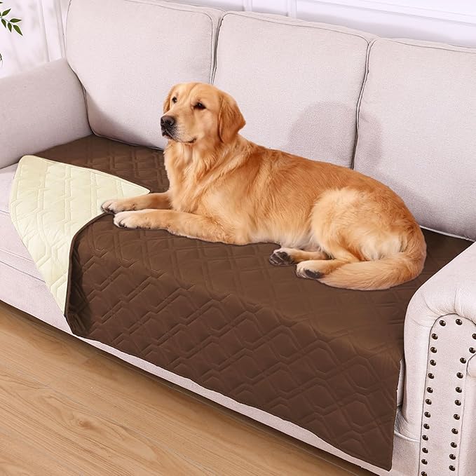 Waterproof Dog Bed Blanket - Soft Pet Blanket & Sofa Cover for Dogs | Reversible Washable Furniture Protector, Couch Covers for Pets (40x70 Inch, Brown/Beige)
