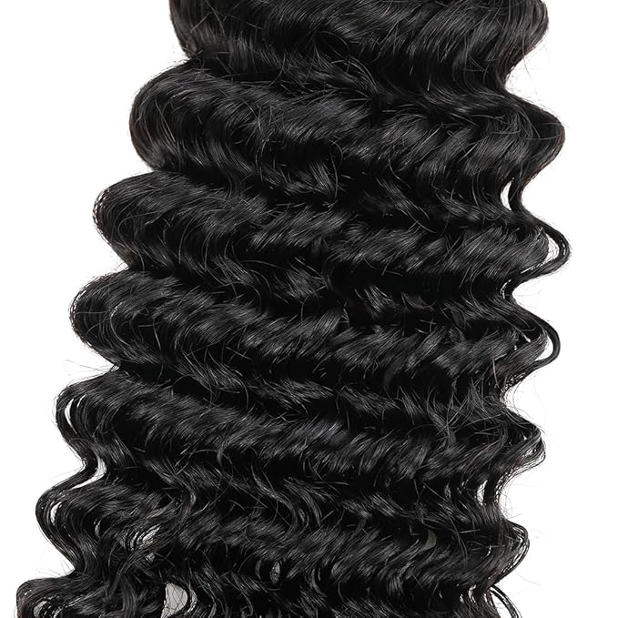 Human Hair Bundles Brazilian Deep Wave Human Hair 3 Bundles Weaves 12 14 16inch 100% Unprocessed Virgin Human Hair Curly Water Wave Wet and Wavy Weave Raw Bundles Deals Natural Black