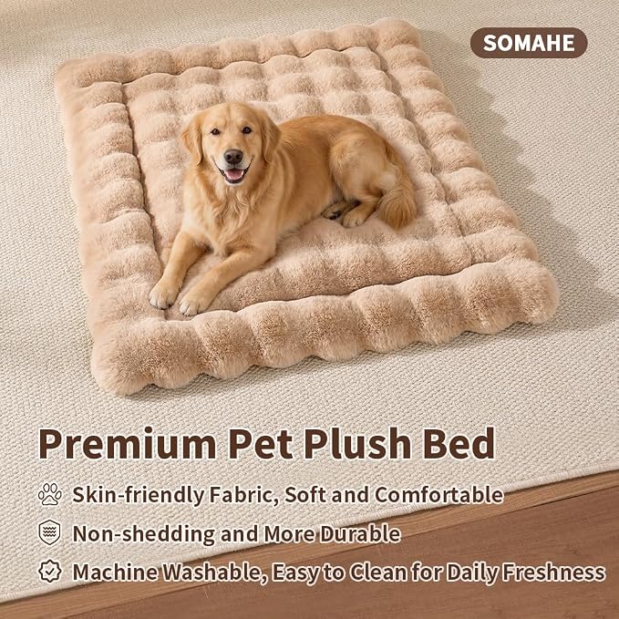SOMAHE Plush Dog Bed Mat, Machine Washable, Large 35x27 Latte Coffee | Machine Washable + Non-Slip Paw Bottom: plush dog mat stays fluffy and helps reduce sliding on indoor floors.