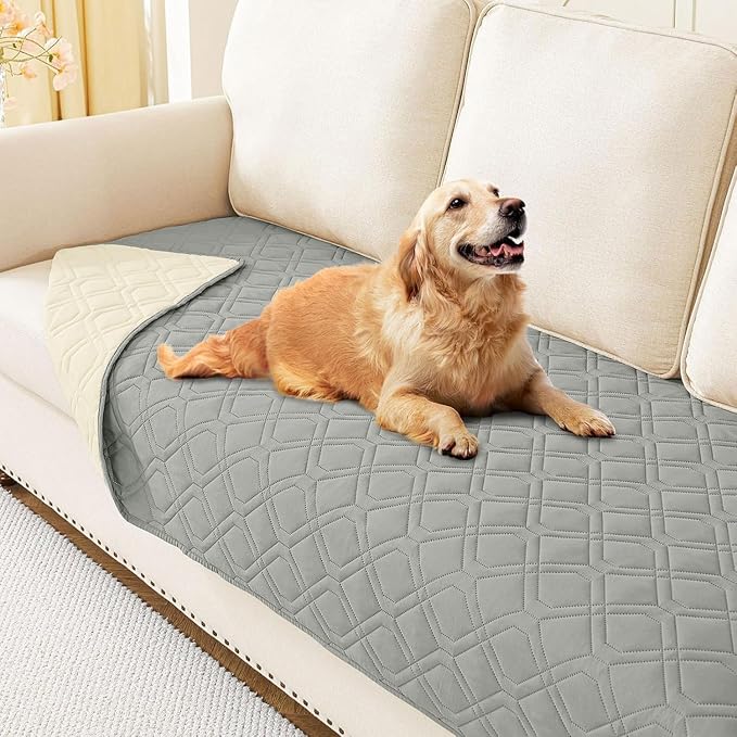 Waterproof Dog Bed Blanket - Soft Pet Blanket & Sofa Cover for Dogs | Reversible Washable Furniture Protector, Couch Covers for Pets (30x70 Inch, Grey/Beige)