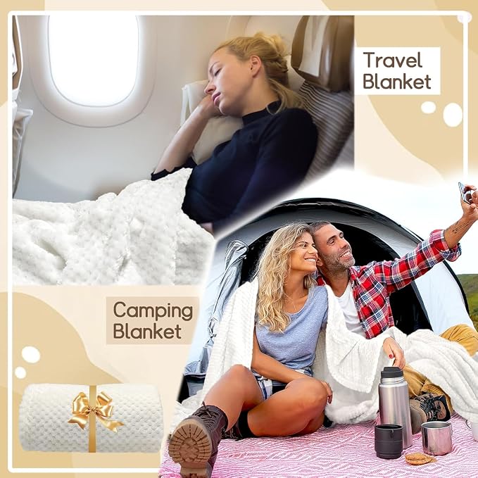 12 Pack Fleece Throw Blankets 50x60 Inches - 270 GSM Ultra Soft Plush Flannel for Bed Couch Sofa, Lightweight Warm 3D Waffle Texture, No Shedding No Pilling All Season Throw (White)