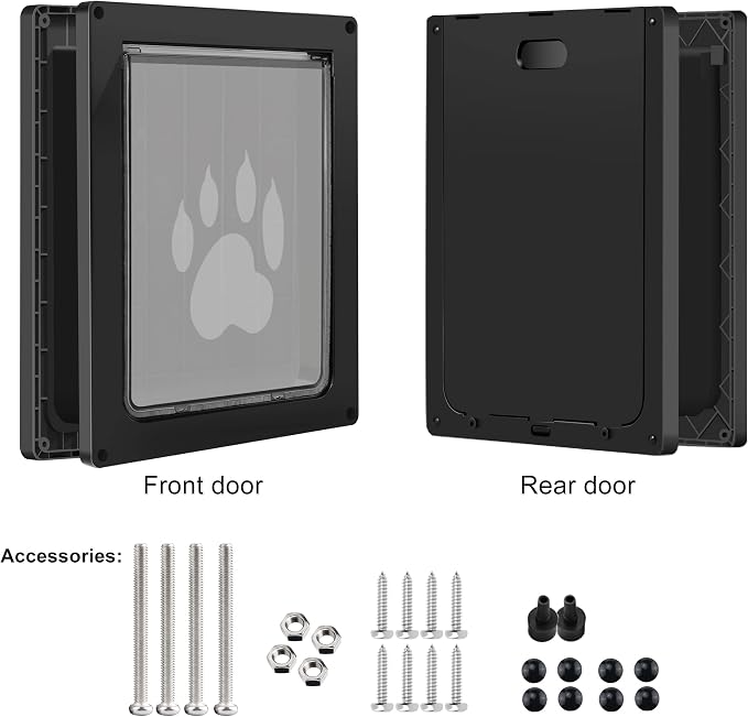 CEESC Medium Dog Door, Snap-in Closing Panel, Up to 35 lbs, Durable, Black | Flap 9.06"x11.38", cut-out 9.56"x12.19". Fits doors 1.25-2.06in. Weatherproof ABS, magnetic seal