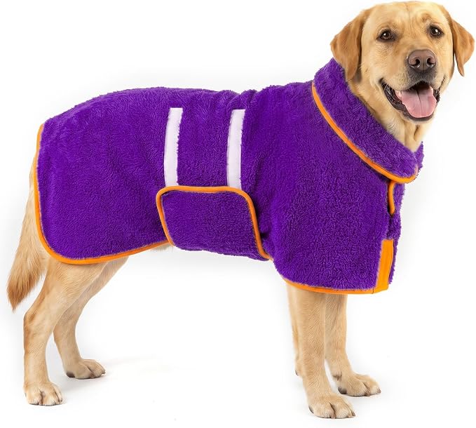 Bienbee Dog Bathrobe, Super Absorbent for Small to Large Dogs, Purple L | Dog Robes with Soft Fleece, Warm & Cozy, Adjustable Fit, and Quick Drying Coat for Baths Swimming and Grooming