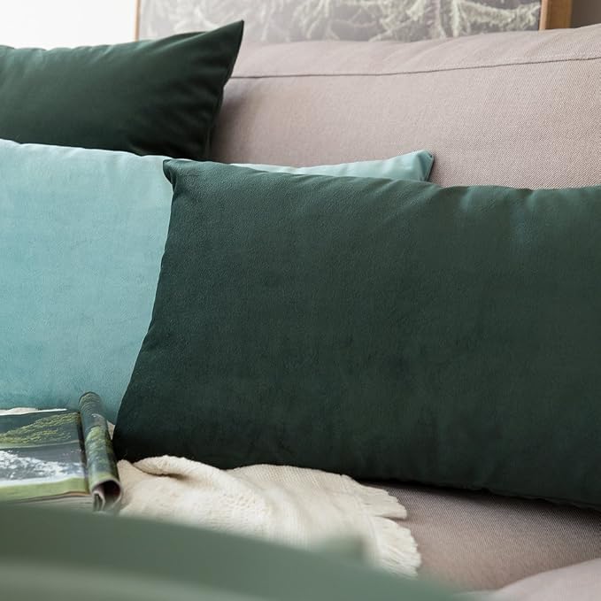 MIULEE 12x20 Inch Lumbar Velvet Throw Pillow Cover Set of 1 Aqua Green | Soft Luxury Decorative Throw Pillow Cover, Single Rectangle Cushion Case, Home Decor for Chair Couch Sofa Bedroom Car Bed