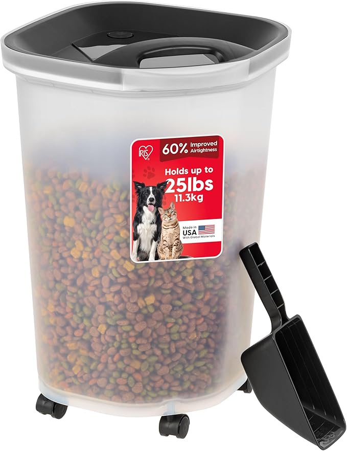 IRIS USA Dog Food Storage Container, Up to 25 lbs, Black, Made in USA