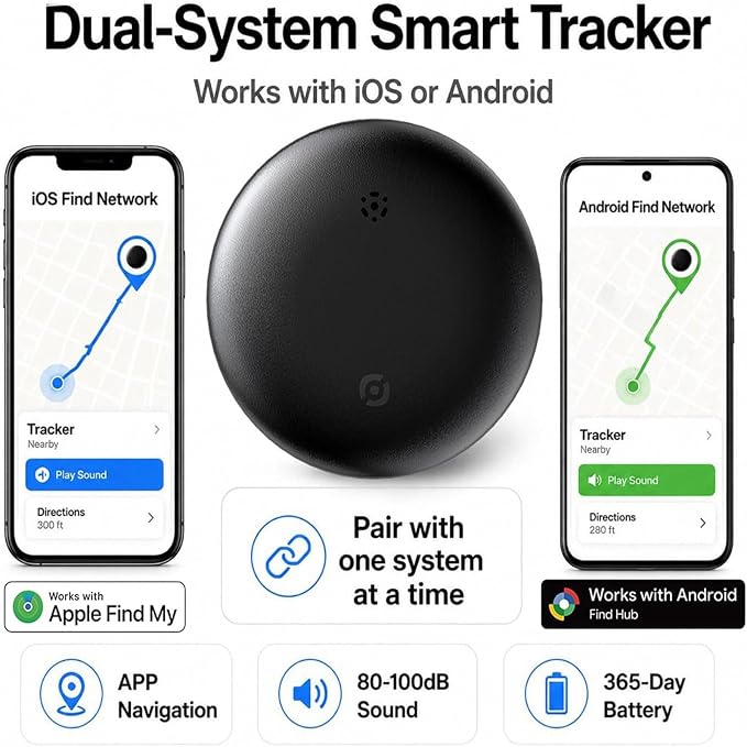 GPS Tracker for Vehicles No Subscription for Android & iOS, Bluetooth | Car Tracker Tag Tracker Device Compatible with Apple Find My & Google's Find Hub for Key, Luggage Wallet Kid Pet