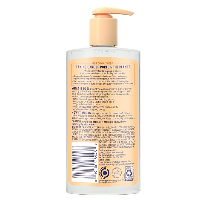 Biore Gentle & Breathable Acne Face Wash, Gentle Face Cleanser for Sensitive and Acne Prone Skin, Infused with Willow Bark Extract to Clarify Skin, Fragrance Free, 6.77 Oz , Pack of 3