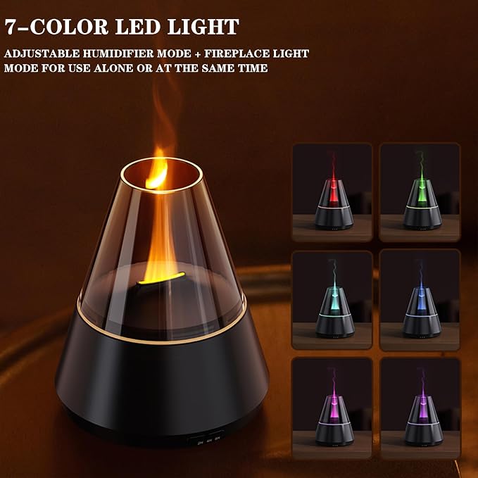 Candle Flame Essential Oil Diffuser, Aromatic air humidifier, 7-Color LED ultrasonic Aroma lamp with Timer Function, Suitable for Bedroom, Office, Yoga Room