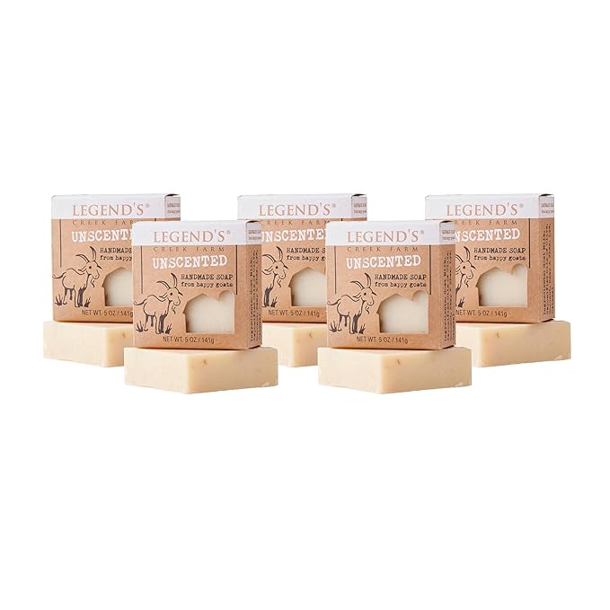 Legend's Creek Farm Goat Milk Soap - Cleansing Moisturizing Bar for Hands and Body - 5 Oz Creamy Lather, Nourishing, Gentle Natural Soap for Sensitive Skin, Handmade in USA (Unscented, Pack of 5)