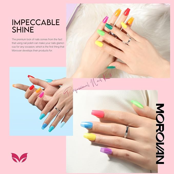 Morovan Nail Polish Set Fingernail: Shimmer Glitter Air Dry 15 Bright Colors 0.27oz Neon Regular Nail Polish Kit Finger Nail Set Gift for Women Spring Summer
