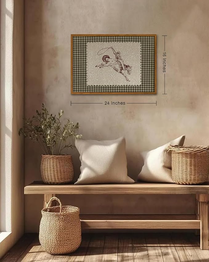 ZZLWBKGL Western Wall Decor Framed Wall Art Vintage Canvas Art 16x24in | Farmhouse Cowboy Artwork West Stamp Picture Mid Century Aesthetic for Living Room Bedroom