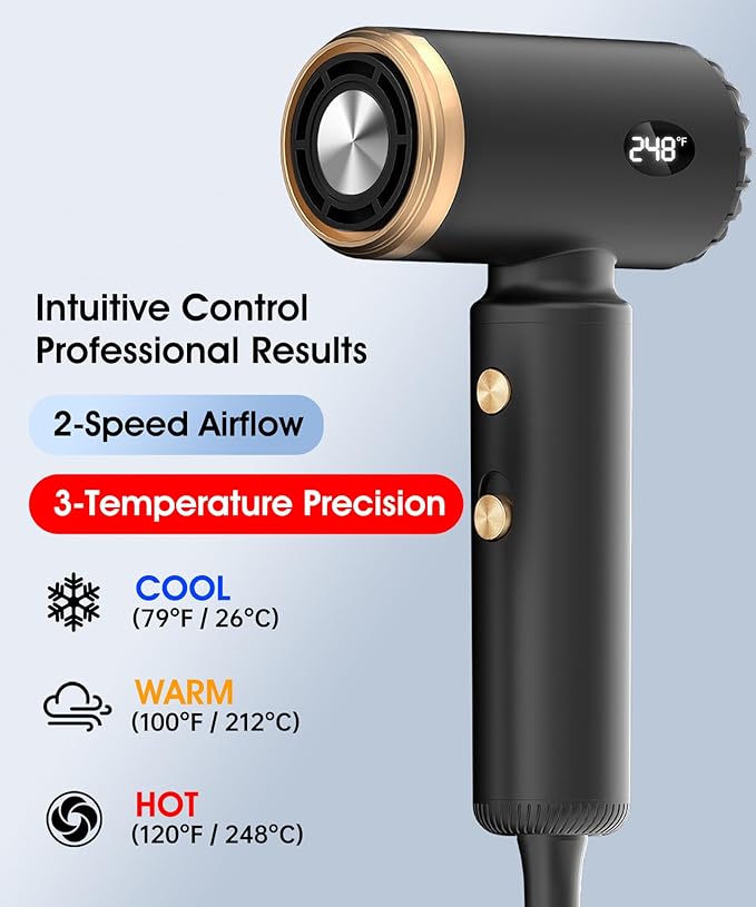 Travel Hair Dryer, Dual Voltage Mini Ionic Blow Dryer for Fast Drying, Compact Lightweight Hair Dryer with Magnetic Diffuser for Home & Travel, Portable Hairdryer International 110-240V (Black)