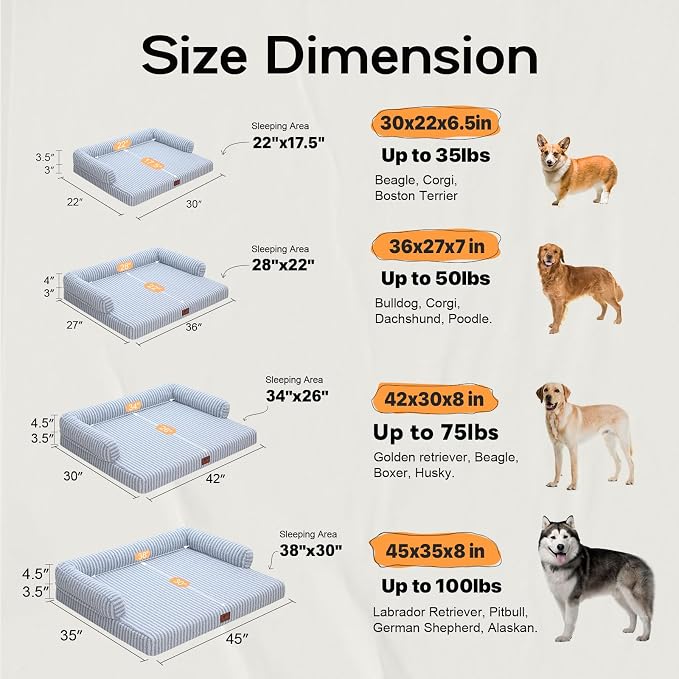 Orthopedic XL Dog Bed with Bolster for Extra Large Size Dogs | Pillow Support for Neck Relief, Egg Crate Foam, Skin-Friendly Surface, Waterproof Liner, Anti-Slip Bottom, 42 x 30 Inch