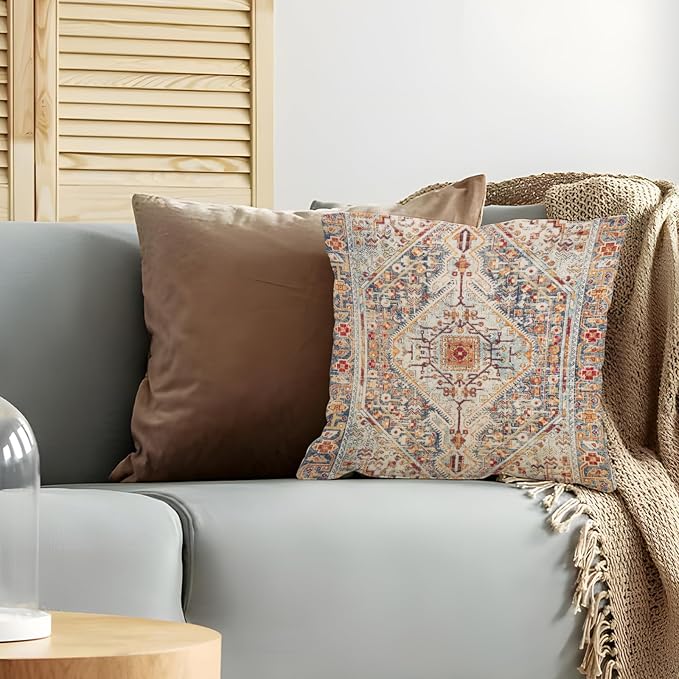 Boho Throw Pillow Covers 20x20 inch Set of 2,Bohemian Vintage Carpet Pattern Antique Ethnic Decor Double Sided Pattern Cushion Cover Soft Pillow Case Living Sofa Room Bed Square Pillow Cover