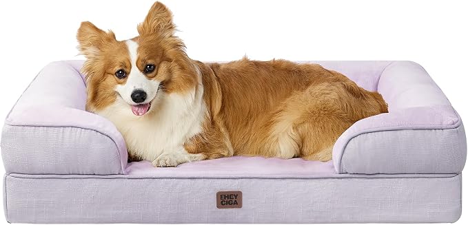 EHEYCIGA Orthopedic Dog Beds Large Sized Dog, Waterproof Washable Pet Bed | Non-Slip Bottom and Egg-Crate Memory Foam Dog Couch Bed with Washable Removable Cover, Lilac