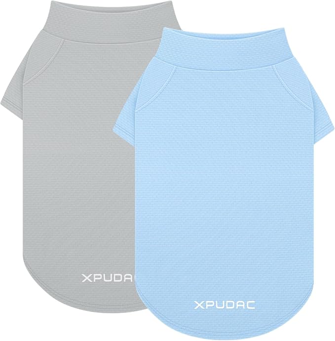 XPUDAC 2 Pack Sun Protection Dog Shirts, Quick Dry Breathable Dog T-Shirt Stretchy Lightweight Sleeveless Pet Summer Clothes for Small Dogs Sensitive Skin Soft Pet Tank Top Vest Boy, Large