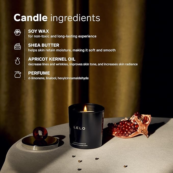 LELO Flickering Touch Massage Candle, Melts into Massage Oil, Scented Candle Body Massage Oil, Luxury Skin Treatment, Black Pepper & Pomegranate Scent