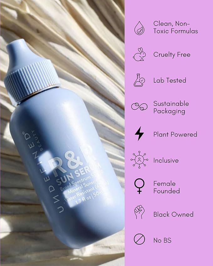 Undefined Beauty R&R Sun Serum SPF 50 PA++++ Tinted Mineral Sunscreen with Niacinamide, Water Resistant Broad Spectrum Protection & Blue Light Defense (Medium Tint)