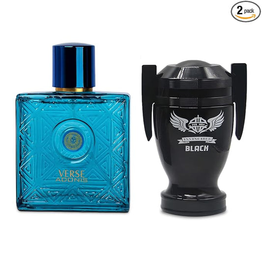 AFLUXE Verse Adonis&Invincible Black Combo Men Cologne 3.4 Fl. Oz Men's Perfume Refreshing Combination of Woody Floral & Fruity Scents Eau De Parfum for Men Lasts All Day Best Gift for Any Occasion