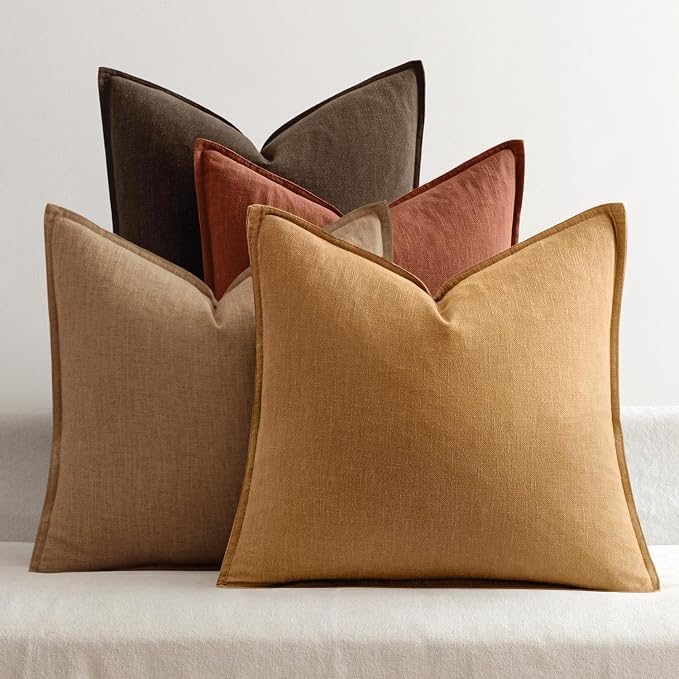 MIULEE Orange Boho Linen Decorative Pillow Covers 18x18 Inch Pack of 4 | Natural Fall Throw Pillow Covers, Soft Farmhouse Couch Pillowcases, Modern Decor for Living Room Bed Sofa