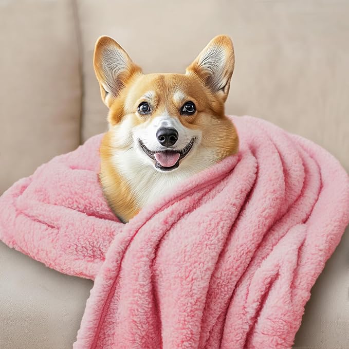 Luciphia 1 Pack 3 Calming Dog Blanket Fluffy Premium Fleece Pet Blankets Soft Sherpa Throw for Dogs Puppy Cat Pink Small (23" x16") | Fluffy Throw Blanket Washeble for Crate Bed Couch Indoor. Cozy Pet Blanket, Puppy Essentials Dog gift,Pink,Small