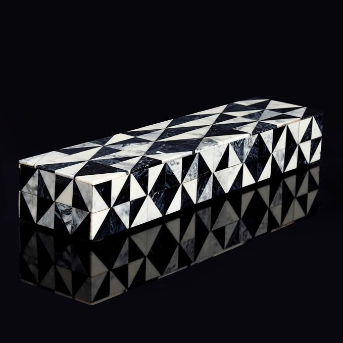Handicrafts Home Decorative Remote Holder Box 10x2.5 – Slim Organizer Box with Lid for TV Remotes, Coffee Table Décor, Modern Shelf Box, Boho Home Décor Accent, Black and White Decorative Storage Box