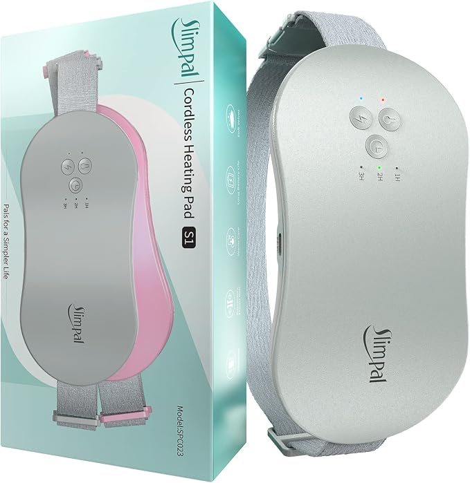 Slimpal Portable Heating Pad for Period Cramps, Electric Cordless Wearable Heat Pad for Menstrual Cramps Relief, 3 Timer Auto Off Setting, Stocking Stuffers Gifts Her Women Girl, Light Grey