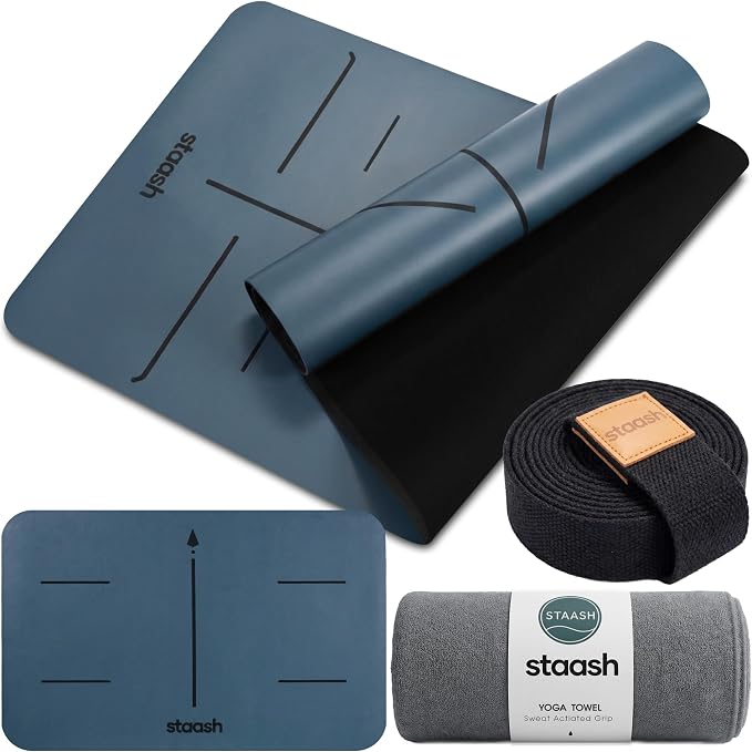 STAASH Premium Yoga Set – PU & Natural Rubber Mat + Towel + Strap + Knee Pad – Non-Slip Grip, Eco-Friendly, Studio Quality