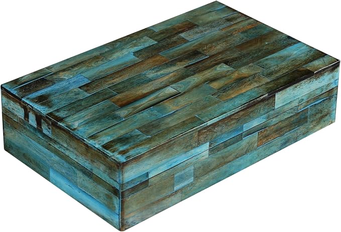 Handicrafts Home Decorative Storage Box with Lid- 8x5x2” Small Keepsake, Trinket Box, Memory Box- Decorative Boxes for Home Decor, Centre Table, Giftable Storage Accent- Verdigris