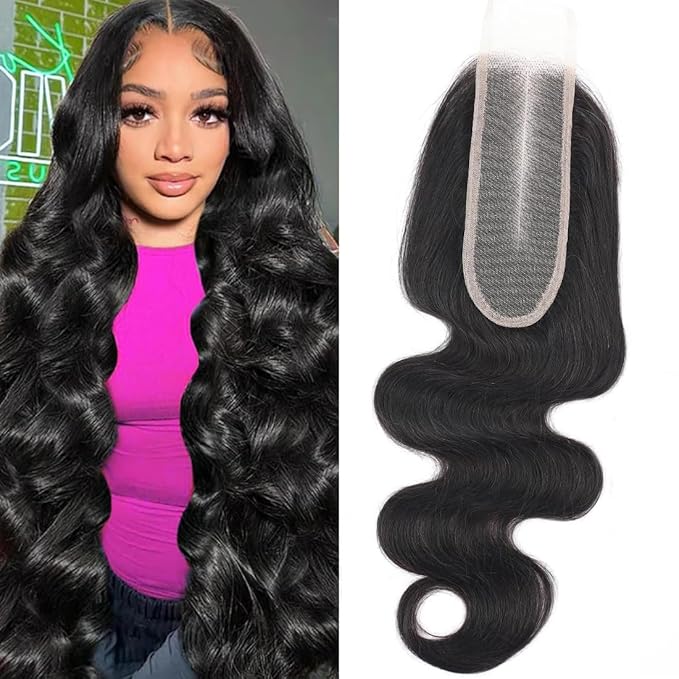 2x6 HD Transparent Skinlike Human Hair Lace Closure Body Wave 20inch 100% Brazilian 2x6 Closure Virgin Human Hair Kim K Middle Part Closure Body Wave Natural Black Glueless Pre Plucked Bleached