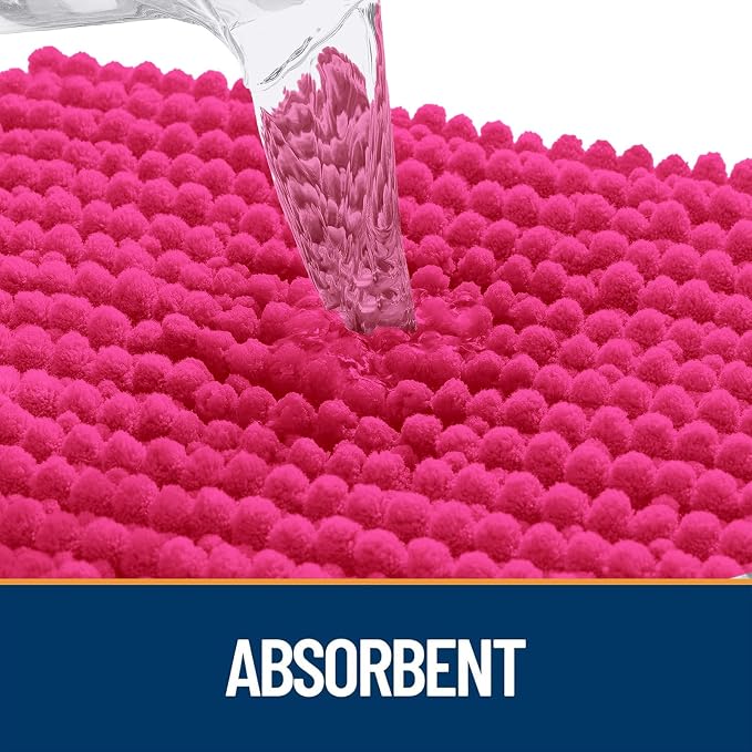 OLANLY Dog Door Mat for Muddy Paws 24x16, Extra Absorbent Chenille Mud Mat | Hot Pink, Absorbs Moisture and Dirt, Non-Slip Machine Washable Doormat, Quick-Drying Indoor Entryway Floor Mat for Dogs