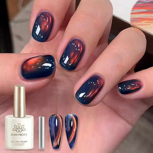 Born Pretty 15ML Cat Magnetic Eye Gel Nail Polish,Rainbow Aurora Holographic Gel Polish Red Orange Blue Blazing Sky Colors,Glitter Magnetic Nail Polish Nails Art Manicure Salon DIY