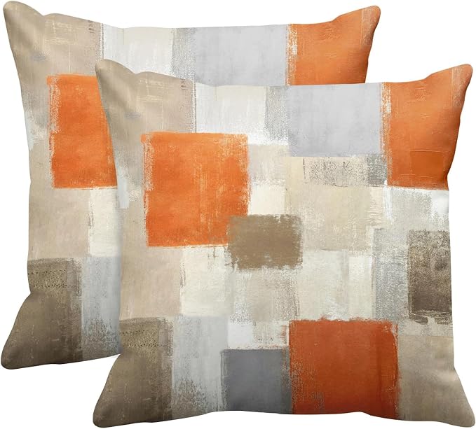 Emvency Throw Pillow Covers Set of 2, 26 x 26 Inch, Abstract Modern | Orange Grey Outdoor Decorative Square Pillow Cases Couch Cushion Case for Couch Bed Sofa Living Room Home Decor
