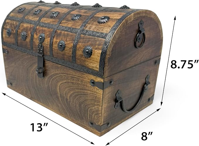 Treasure Chest Keepsake and Decorative Wood Box - Storage Box (XX-Large 13x8x8.75)