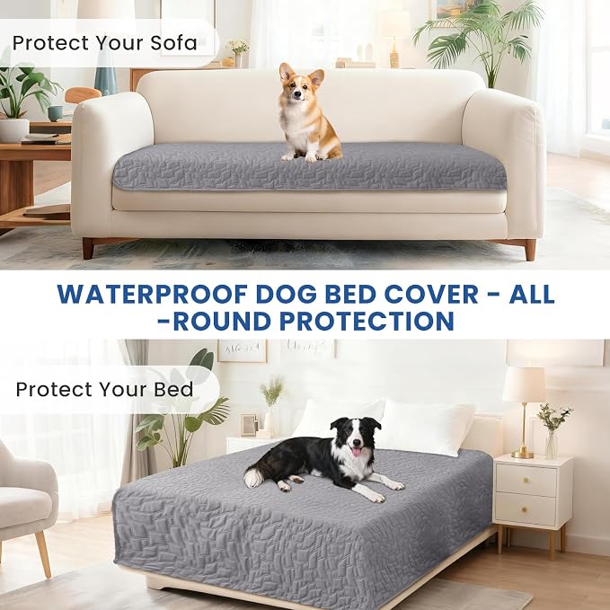 Waterproof Dog Blanket, Non-Slip Soft Pet Bed Cover, Couch Cover for Dogs Washable, Protects Sofa, Furniture, Crate, Car, Tear Resistant Leakproof Pet Blanket (68x82 Inch, Light Grey)