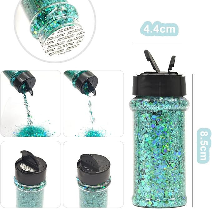 Green Blue Mermaid - Craft Glitter - 2oz Glitter Shaker Bright Colorful Holographic Mix Chunky Body Glitter Bulk Wholesale 24 Colors in Shaker Cosmetic Glitter - EBLB702