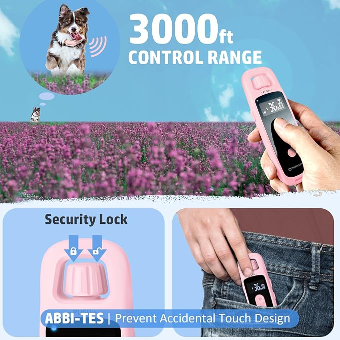 ABBIDOT Shock Collar for Dogs, 3300 FT Dog Training Collar with Remote, IPX7 Waterproof with 4 Training Modes, Rechargeable E-Collar for All Breeds (15-120 lbs) (Light Blue, 1 Collar)