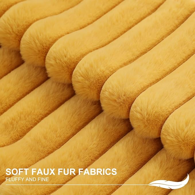 Pallene Faux Fur Decorative Throw Pillow Covers 12x20 Set of 2, Yellow | Luxury Plush Texture, Striped Design, Cozy Soft Touch, Modern Home Accent Decor for Couch, Sofa, Bed, Living Room