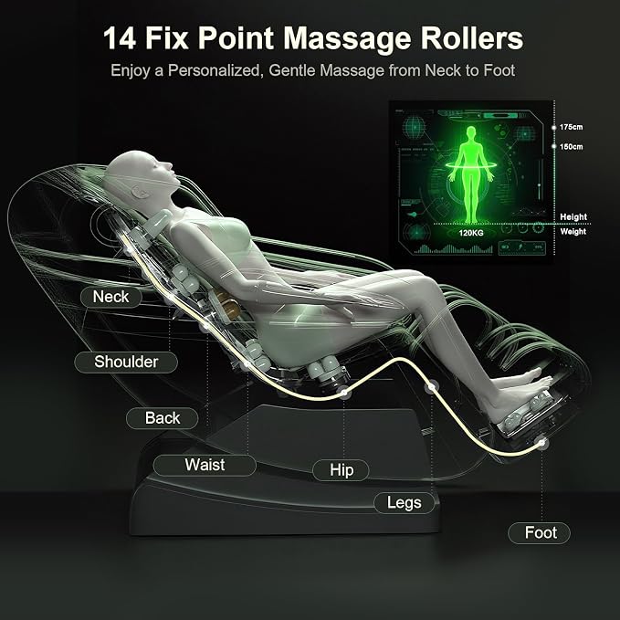 2026 Massage Chair Full Body, Zero Gravity Massage Chair Recliner with 14 Fixed Rollers, 8 Airbags, Foot Massage, Lumbar Heating, Touch Screen, Bluetooth Speaker & Ambient lighting for Lover, Parents