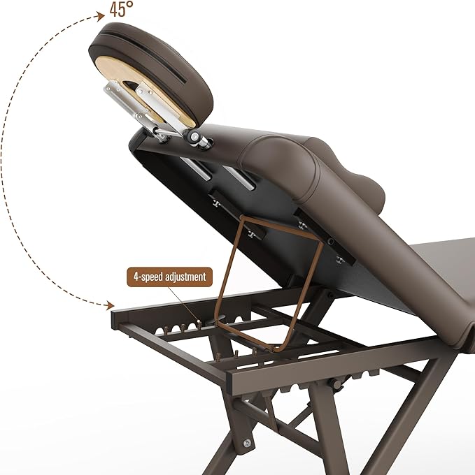 pouseayar Adjustable Massage Table with Face Pillow & Headrest, Sturdy and Solid, Silent and Easy to Adjust for Treatment Table Physical Therapy Table Spa Facial Bed - Adjustable Backrest, Brown