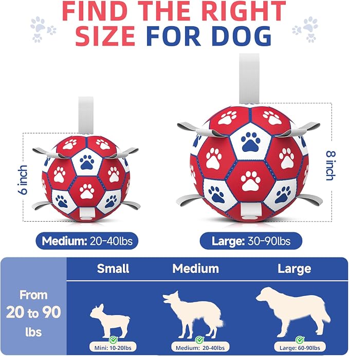 Diman Dog Balls,6 Inch Balls for Dogs with Straps, Dog Soccer Ball, Red