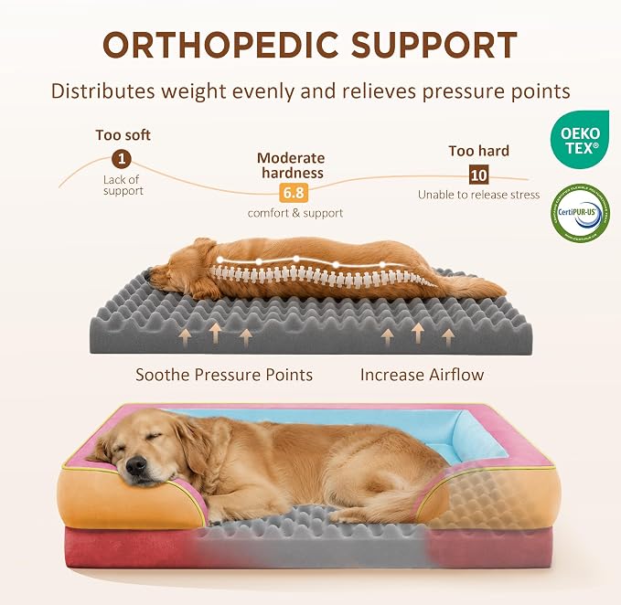 Comfort Expression Orthopedic Dog Bed for Extra Large Dogs with Bolster | Waterproof Dog Couch Bed with Washable Cover & Non-Slip Bottom, Supportive Egg Crate Foam XL Pet Bed, 45x35 Inch